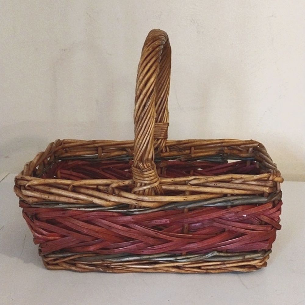 Vintage Brown Red Large Rustic Rectangle Harvest Woven Wicker Basket